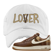 Cacao Colored Plaid AF 1s Distressed Dad Hat | Lover, White