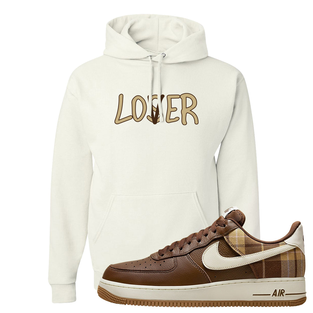 Cacao Colored Plaid AF 1s Hoodie | Lover, White