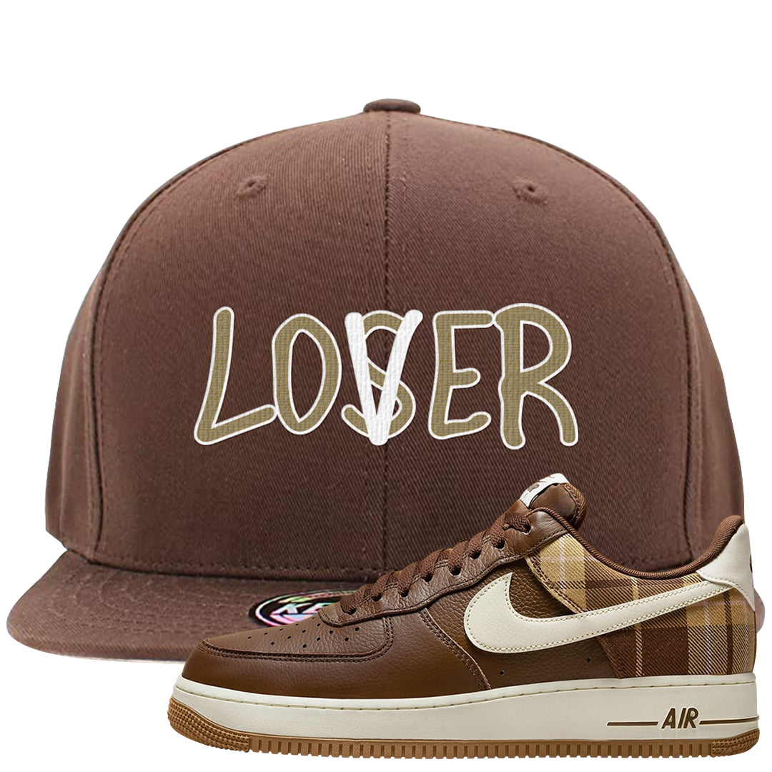 Cacao Colored Plaid AF 1s Snapback Hat | Lover, Brown