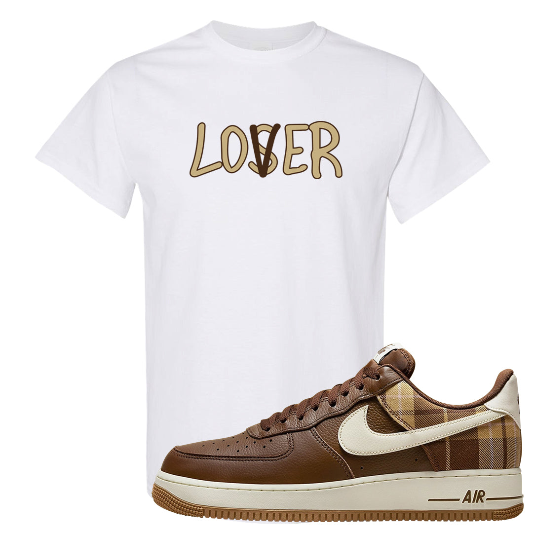 Cacao Colored Plaid AF 1s T Shirt | Lover, White