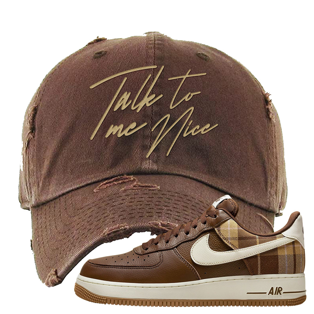 Cacao Colored Plaid AF 1s Distressed Dad Hat | Talk To Me Nice, Brown