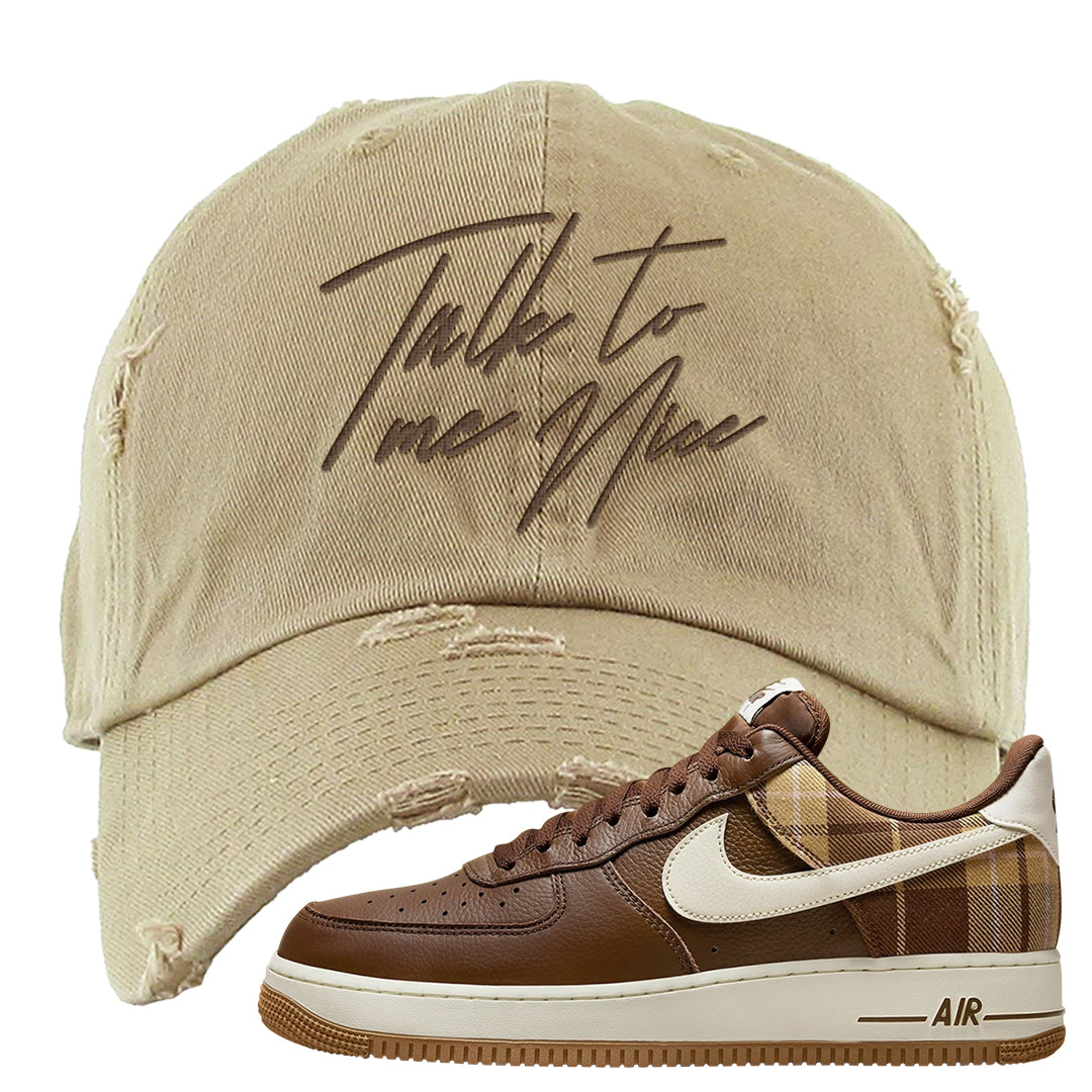 Cacao Colored Plaid AF 1s Distressed Dad Hat | Talk To Me Nice, Khaki