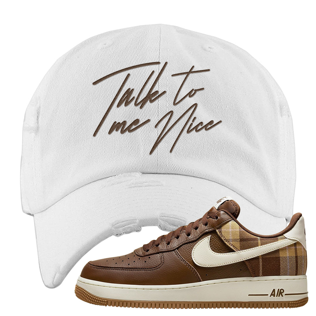 Cacao Colored Plaid AF 1s Distressed Dad Hat | Talk To Me Nice, White