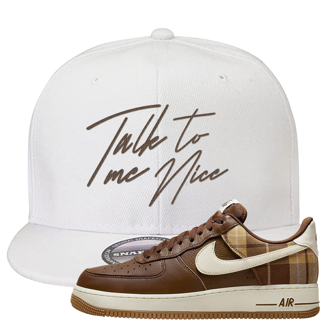Cacao Colored Plaid AF 1s Snapback Hat | Talk To Me Nice, White