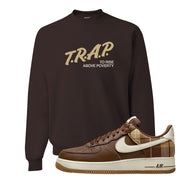 Cacao Colored Plaid AF 1s Crewneck Sweatshirt | Trap To Rise Above Poverty, Dark Chocolate