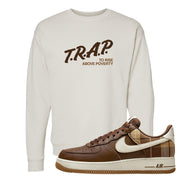 Cacao Colored Plaid AF 1s Crewneck Sweatshirt | Trap To Rise Above Poverty, Sand
