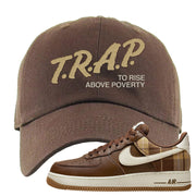 Cacao Colored Plaid AF 1s Dad Hat | Trap To Rise Above Poverty, Brown