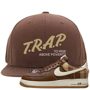 Cacao Colored Plaid AF 1s Snapback Hat | Trap To Rise Above Poverty, Brown