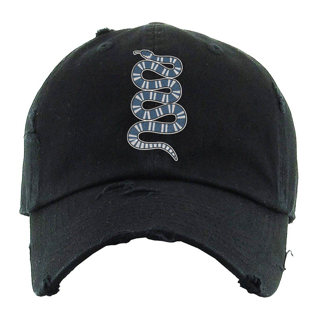 White Blue Jay High AF 1s Distressed Dad Hat | Coiled Snake, Black