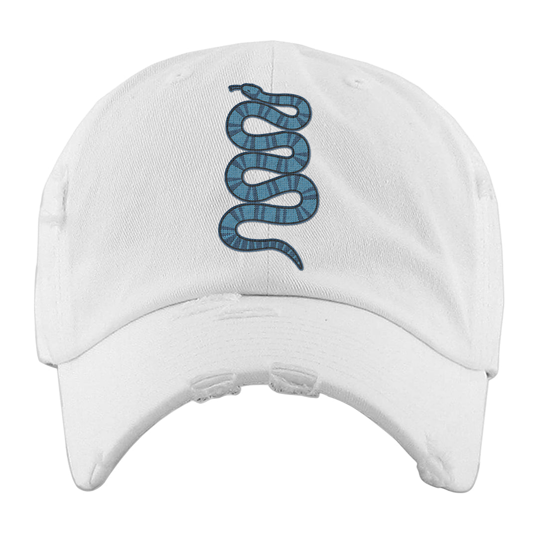 White Blue Jay High AF 1s Distressed Dad Hat | Coiled Snake, White