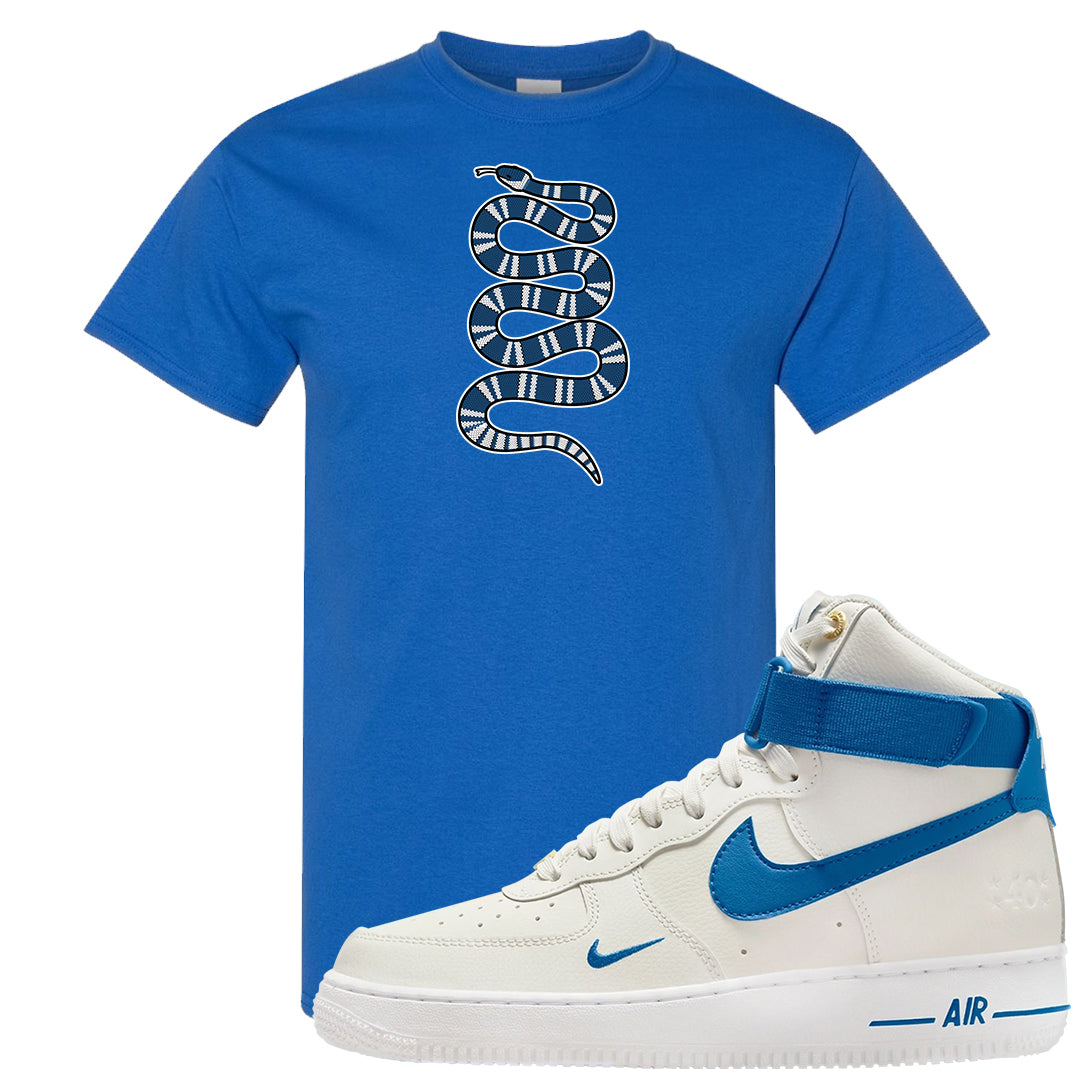 White Blue Jay High AF 1s T Shirt | Coiled Snake, Royal Blue
