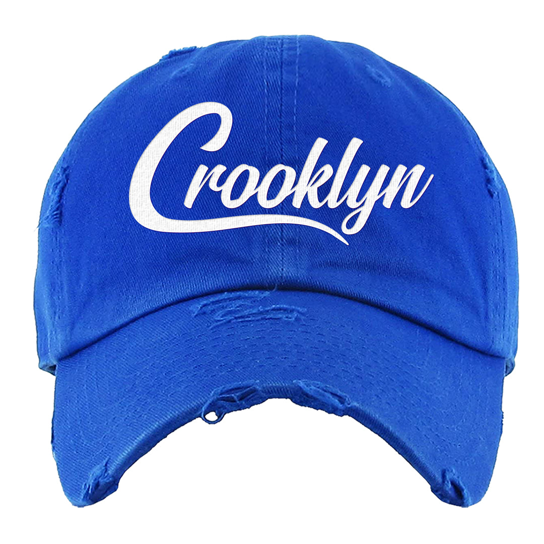 White Blue Jay High AF 1s Distressed Dad Hat | Crooklyn, Royal Blue