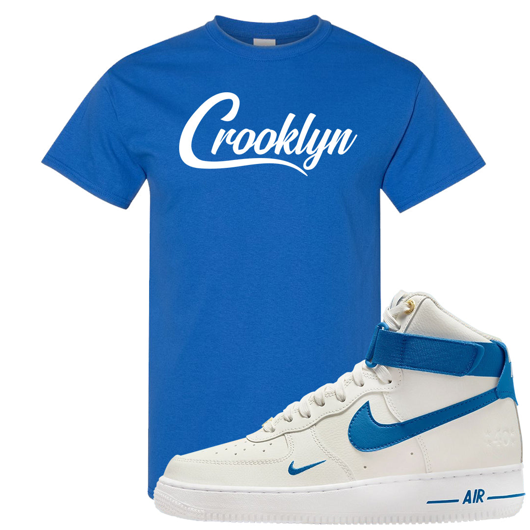 White Blue Jay High AF 1s T Shirt | Crooklyn, Royal Blue