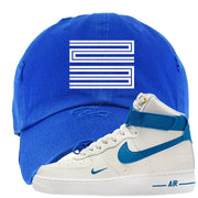 White Blue Jay High AF 1s Distressed Dad Hat | Double Line 23, Royal Blue