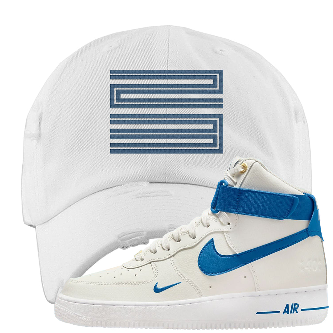 White Blue Jay High AF 1s Distressed Dad Hat | Double Line 23, White