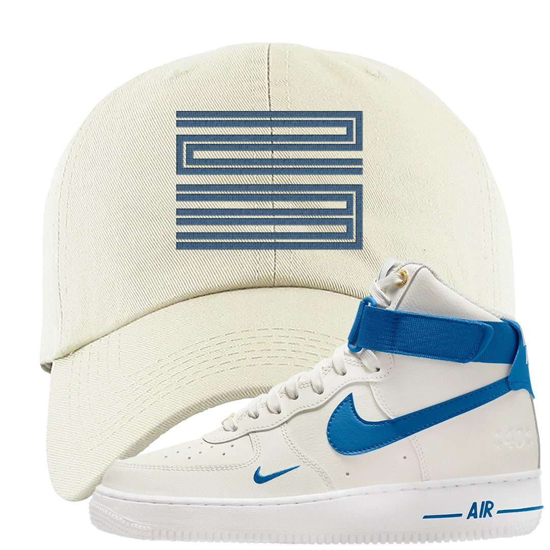 White Blue Jay High AF 1s Dad Hat | Double Line 23, White