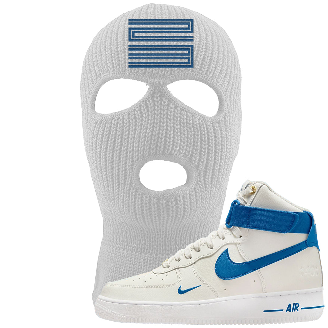 White Blue Jay High AF 1s Ski Mask | Double Line 23, White
