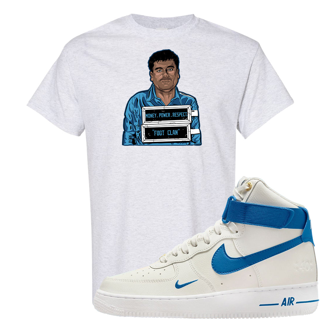 White Blue Jay High AF 1s T Shirt | El Chapo Illustration, Ash