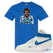 White Blue Jay High AF 1s T Shirt | Escobar Illustration, Royal Blue