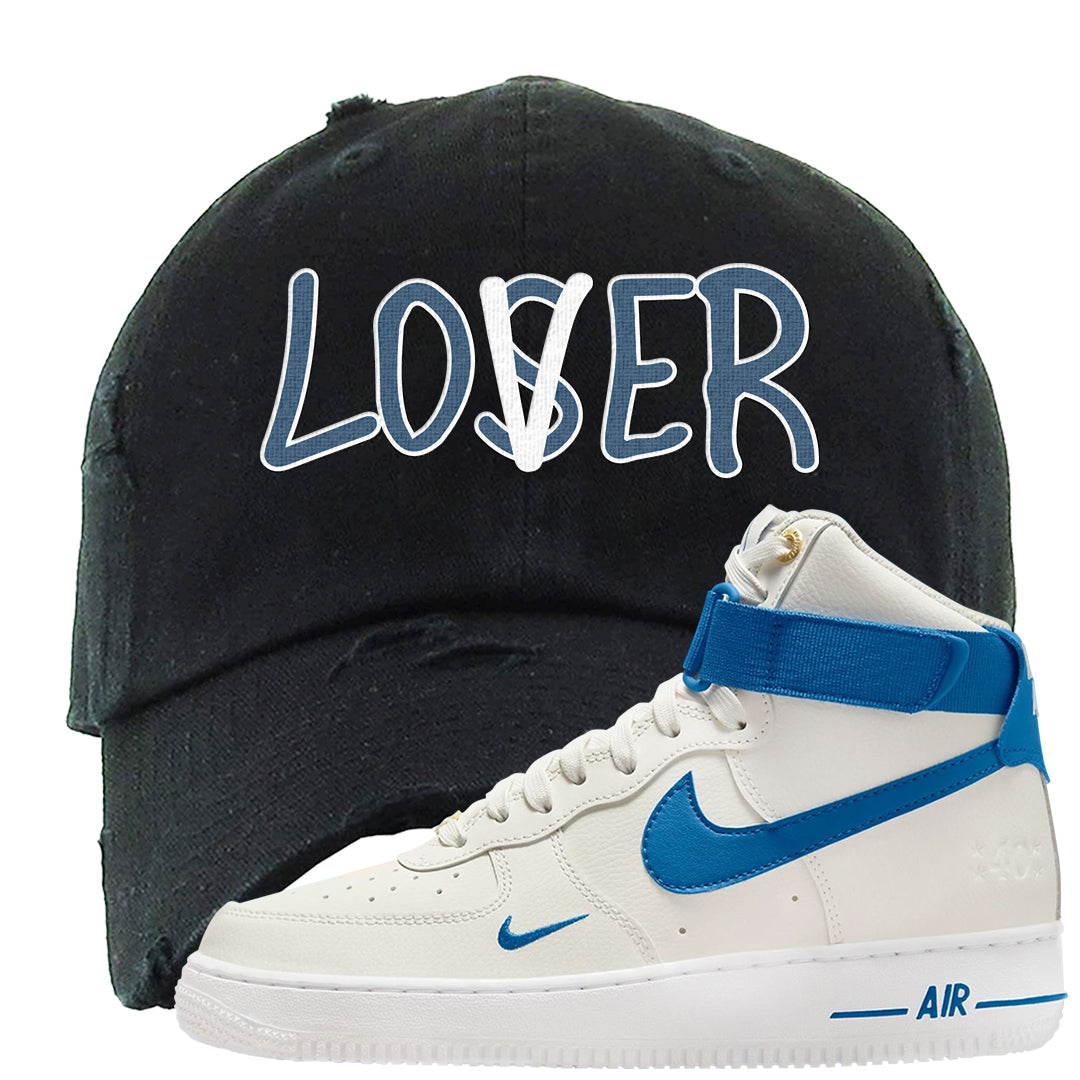 White Blue Jay High AF 1s Distressed Dad Hat | Lover, Black