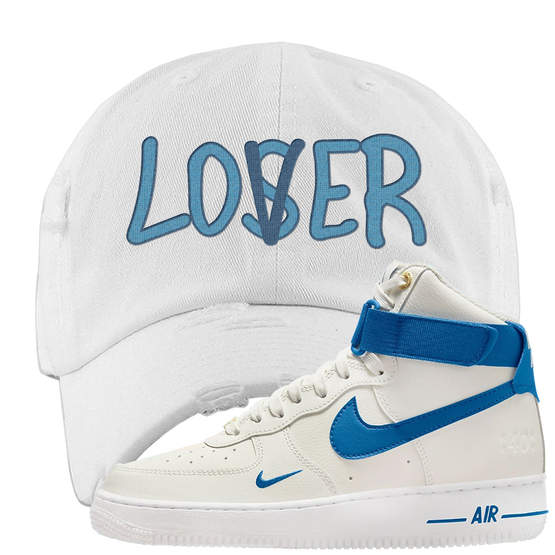 White Blue Jay High AF 1s Distressed Dad Hat | Lover, White