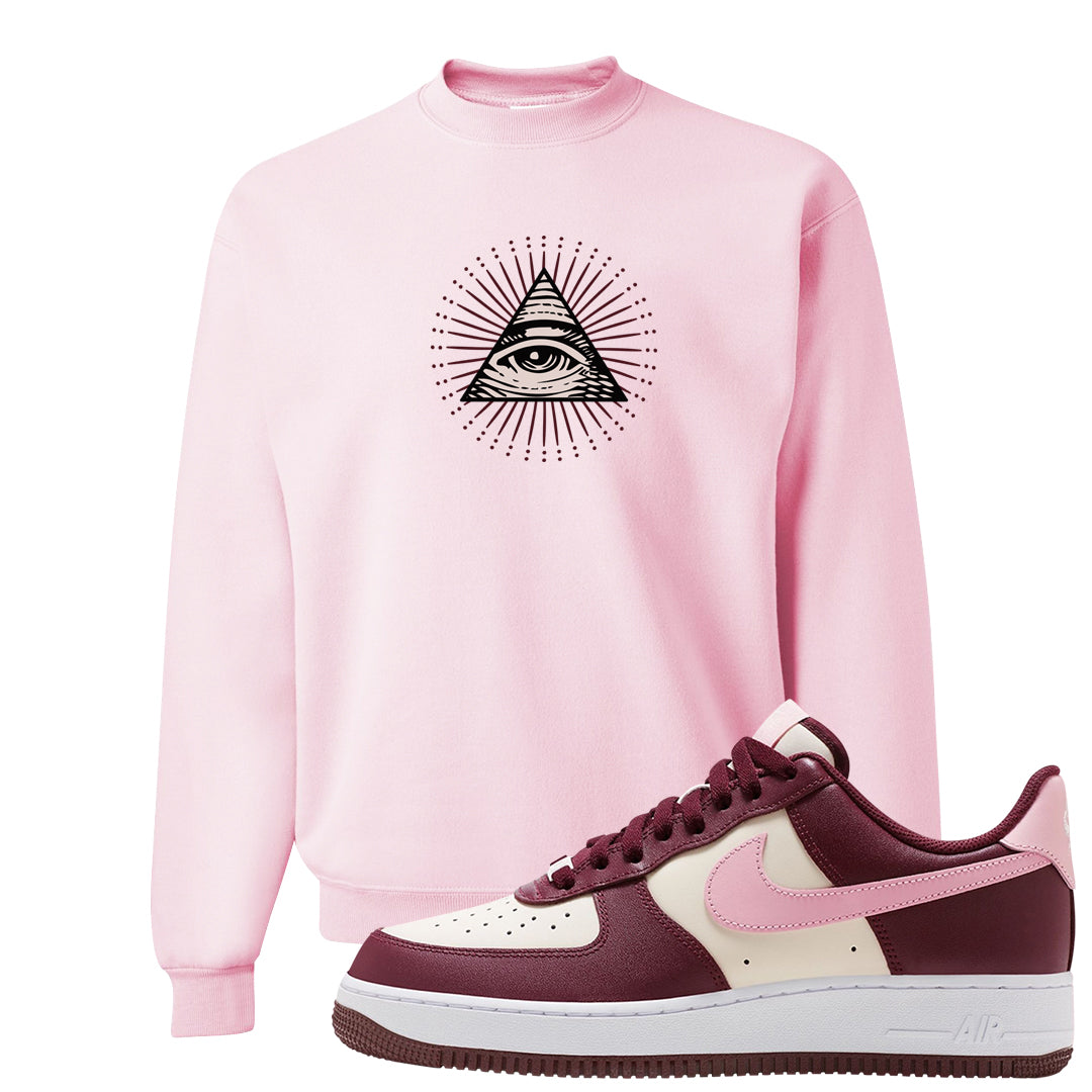 Alternate Valentine's Day 2023 Low AF 1s Crewneck Sweatshirt | All Seeing Eye, Light Pink