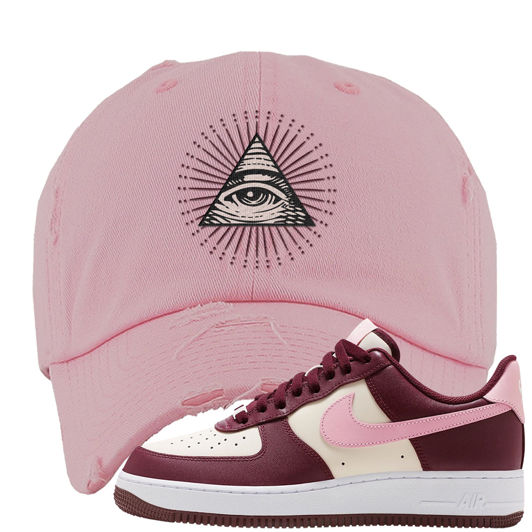 Alternate Valentine's Day 2023 Low AF 1s Distressed Dad Hat | All Seeing Eye, Light Pink