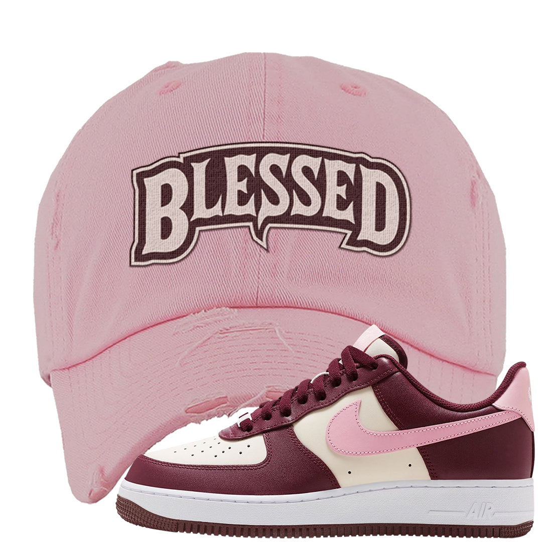 Alternate Valentine's Day 2023 Low AF 1s Distressed Dad Hat | Blessed Arch, Light Pink