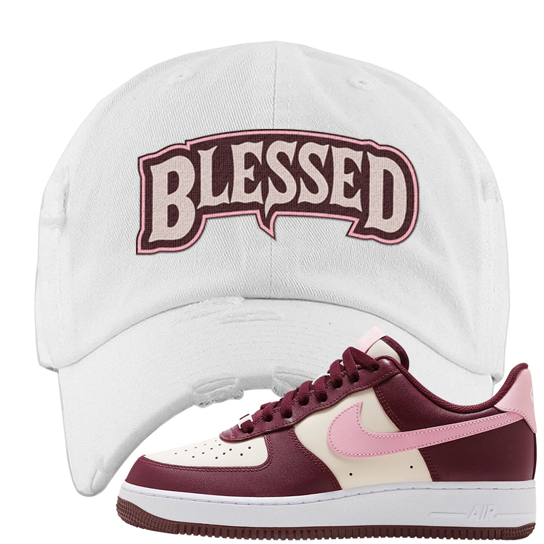 Alternate Valentine's Day 2023 Low AF 1s Distressed Dad Hat | Blessed Arch, White