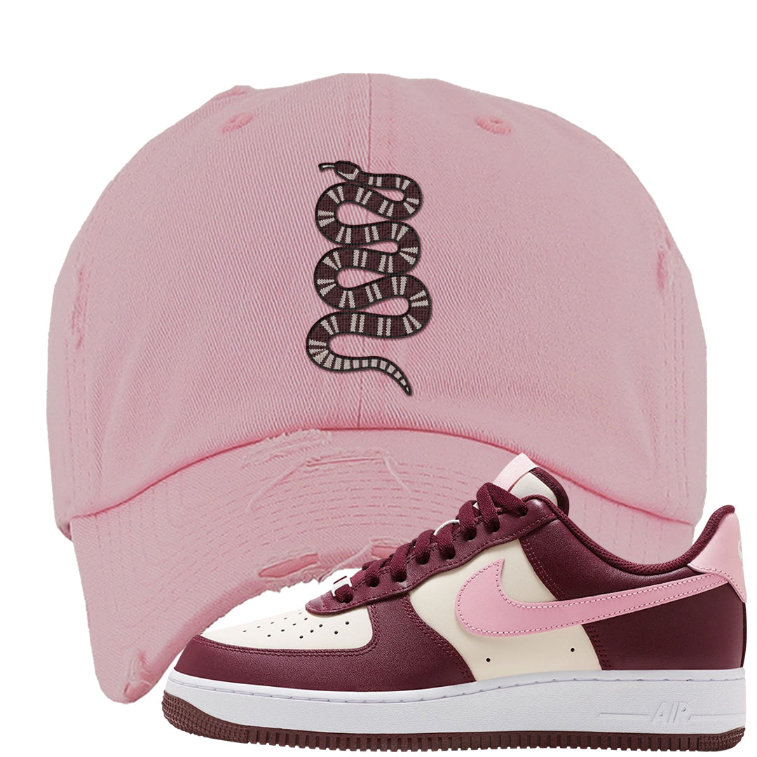 Alternate Valentine's Day 2023 Low AF 1s Distressed Dad Hat | Coiled Snake, Light Pink