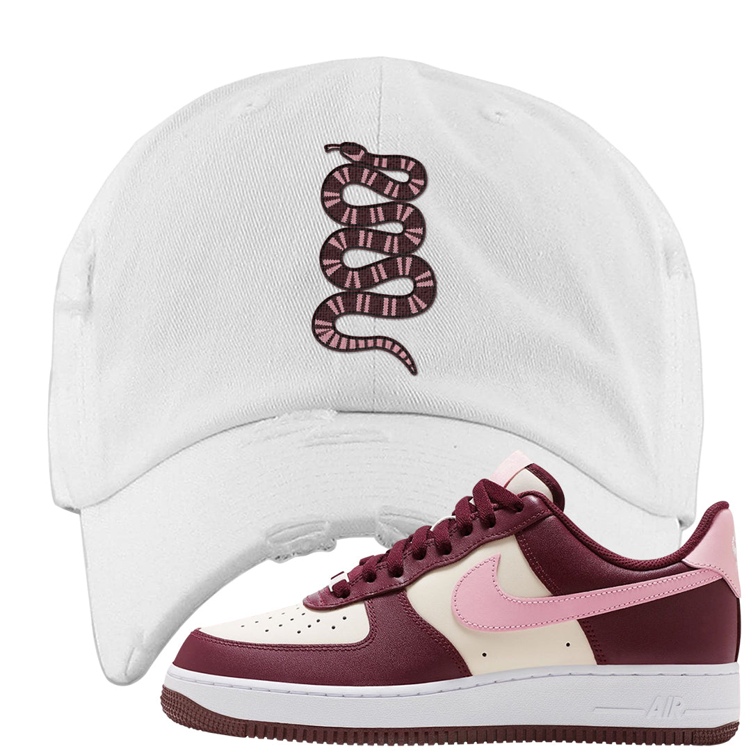 Alternate Valentine's Day 2023 Low AF 1s Distressed Dad Hat | Coiled Snake, White