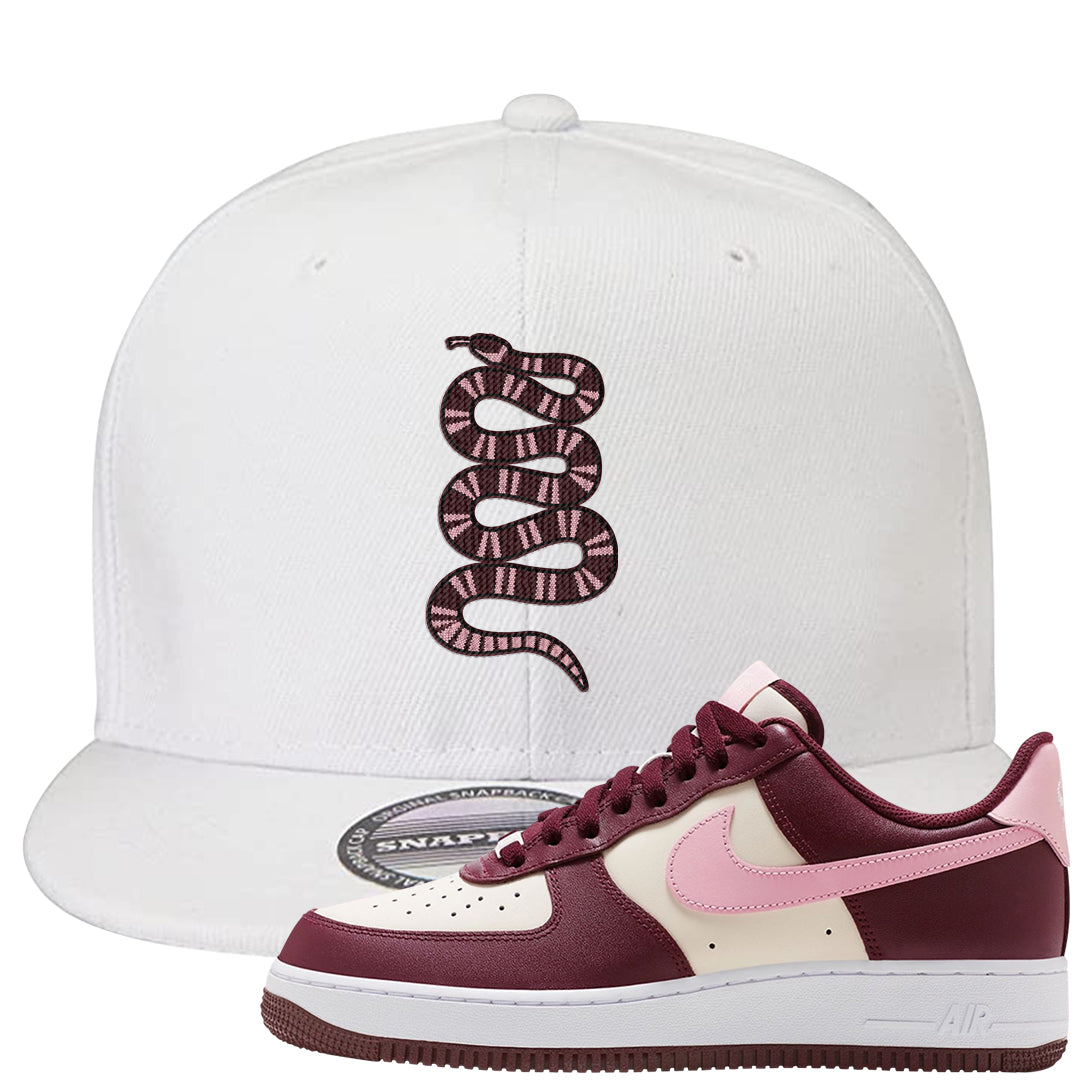 Alternate Valentine's Day 2023 Low AF 1s Snapback Hat | Coiled Snake, White