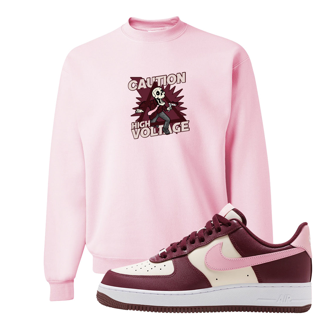 Alternate Valentine's Day 2023 Low AF 1s Crewneck Sweatshirt | Caution High Voltage, Light Pink