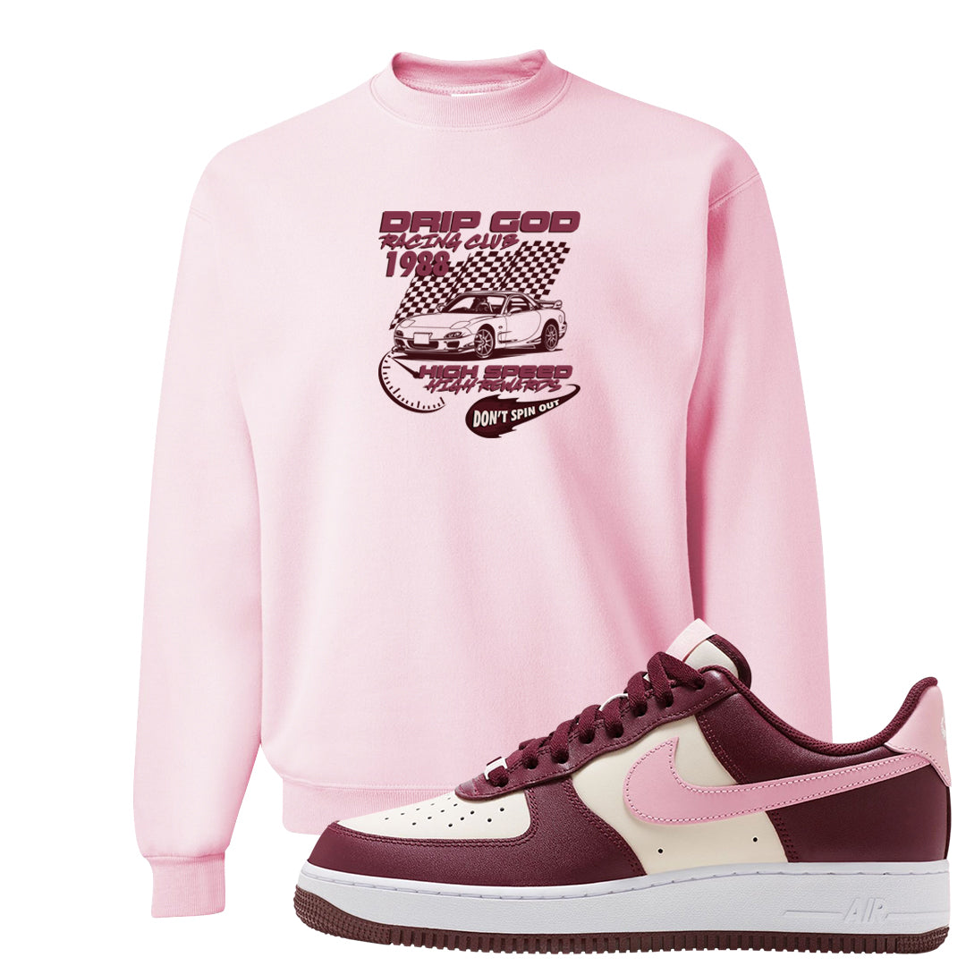 Alternate Valentine's Day 2023 Low AF 1s Crewneck Sweatshirt | Drip God Racing Club, Light Pink