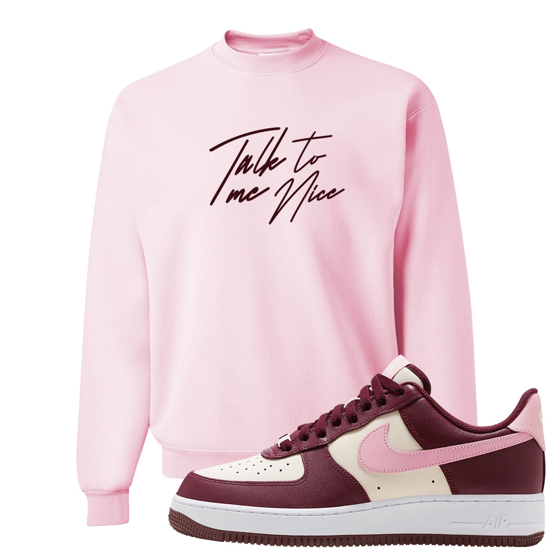 Alternate Valentine's Day 2023 Low AF 1s Crewneck Sweatshirt | Talk To Me Nice, Light Pink