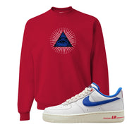 University Blue Summit White Low 1s Crewneck Sweatshirt | All Seeing Eye, Red