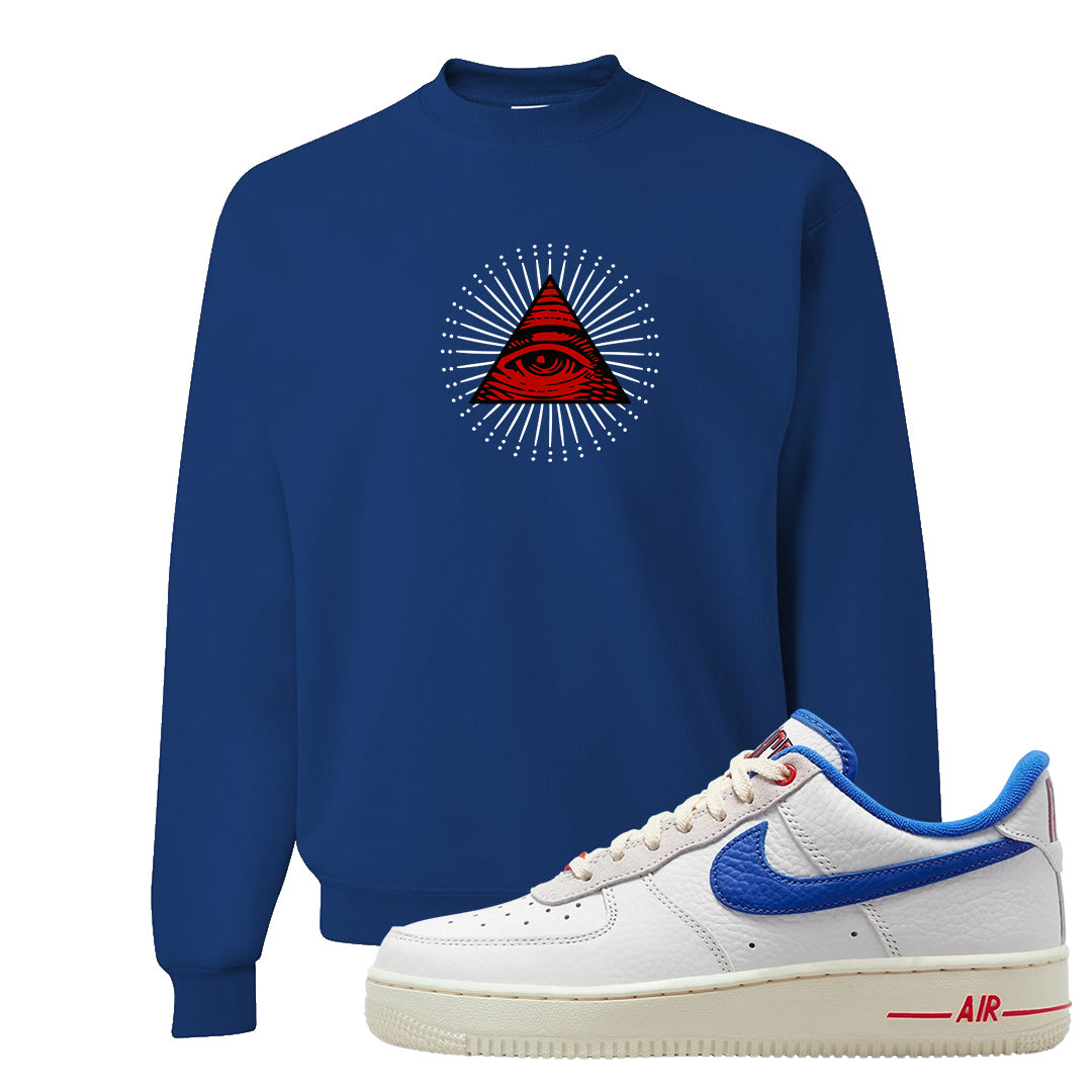 University Blue Summit White Low 1s Crewneck Sweatshirt | All Seeing Eye, Royal