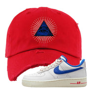 University Blue Summit White Low 1s Distressed Dad Hat | All Seeing Eye, Red