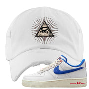 University Blue Summit White Low 1s Distressed Dad Hat | All Seeing Eye, White