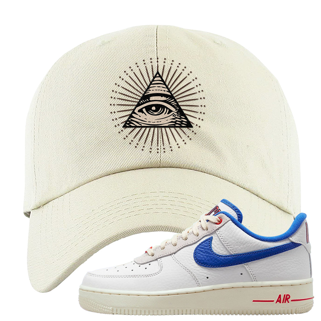 University Blue Summit White Low 1s Dad Hat | All Seeing Eye, White