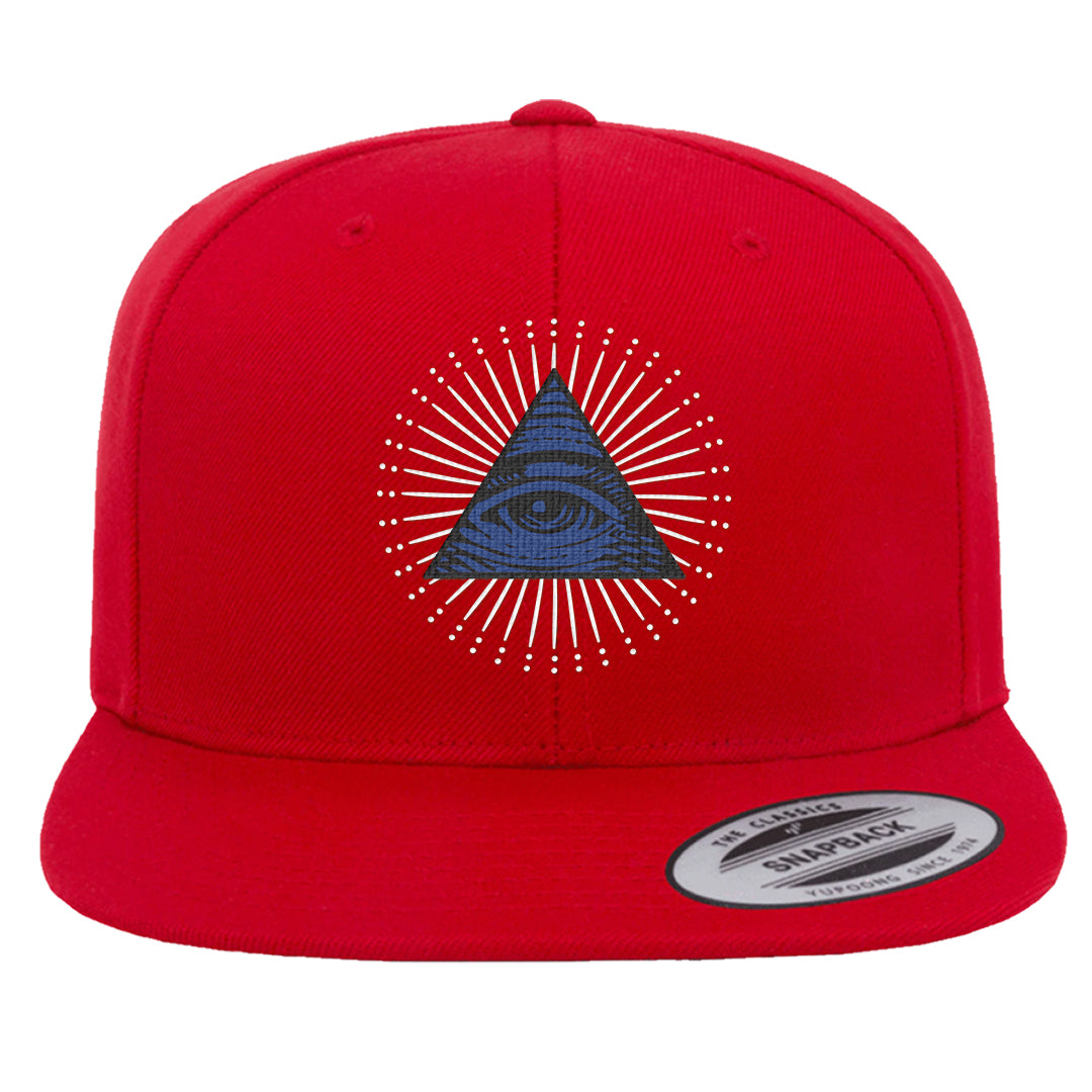 University Blue Summit White Low 1s Snapback Hat | All Seeing Eye, Red