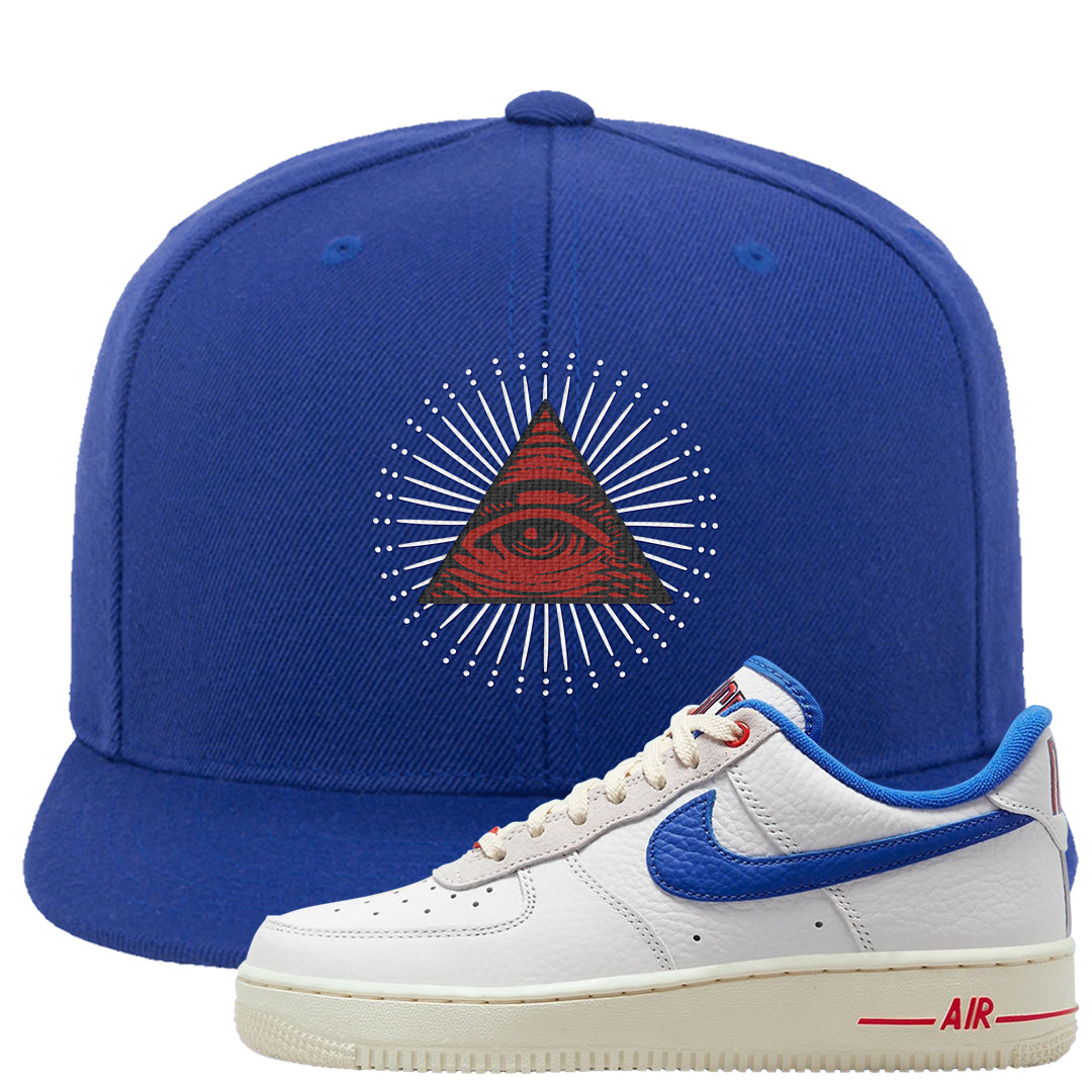 University Blue Summit White Low 1s Snapback Hat | All Seeing Eye, Royal