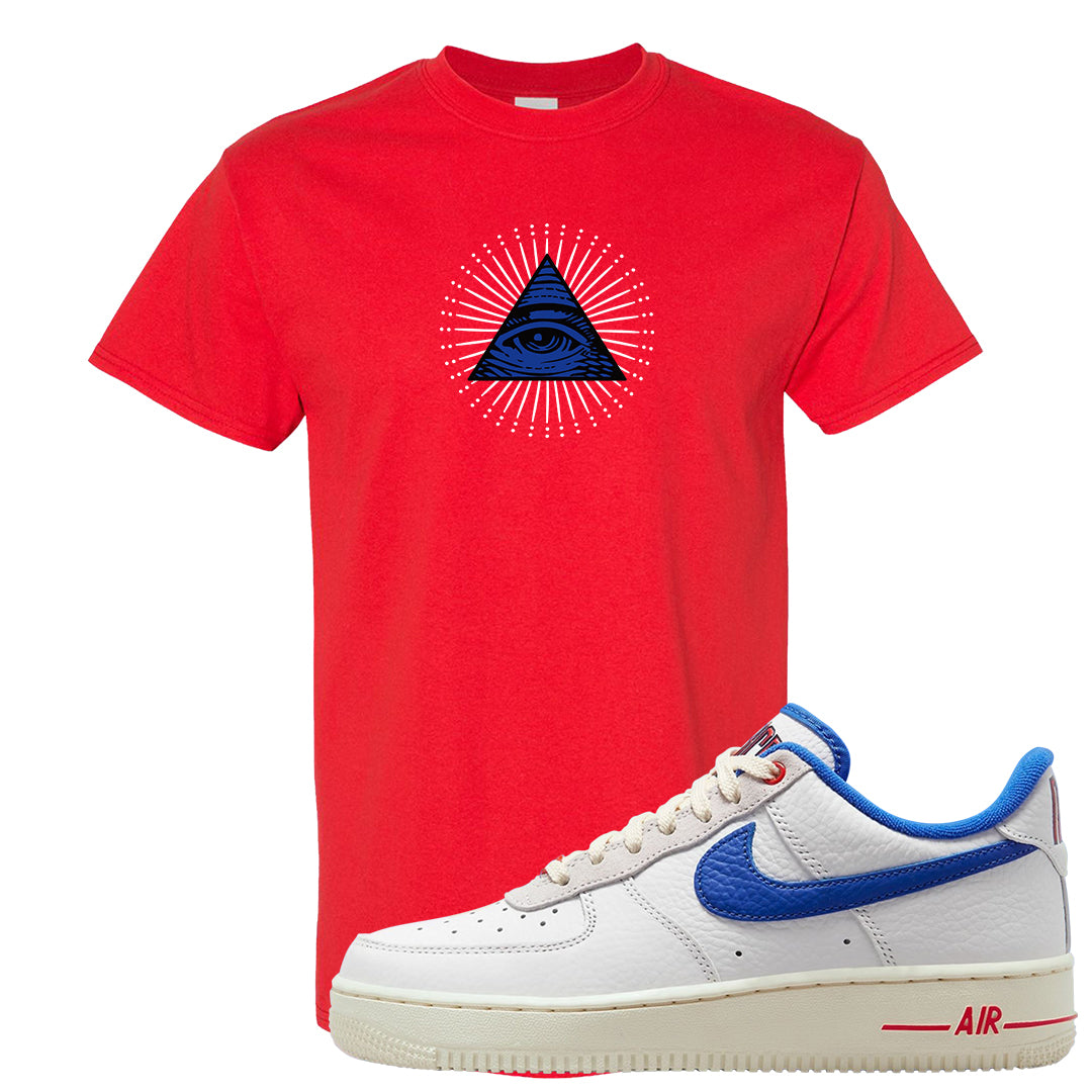 University Blue Summit White Low 1s T Shirt | All Seeing Eye, Red