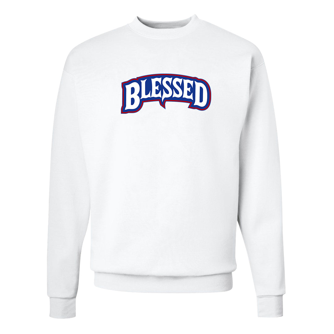 University Blue Summit White Low 1s Crewneck Sweatshirt | Blessed Arch, White