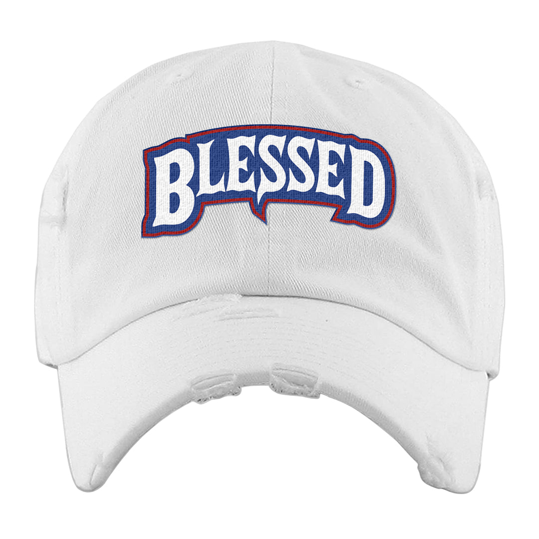 University Blue Summit White Low 1s Distressed Dad Hat | Blessed Arch, White