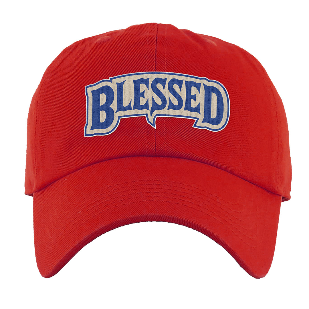 University Blue Summit White Low 1s Dad Hat | Blessed Arch, Red