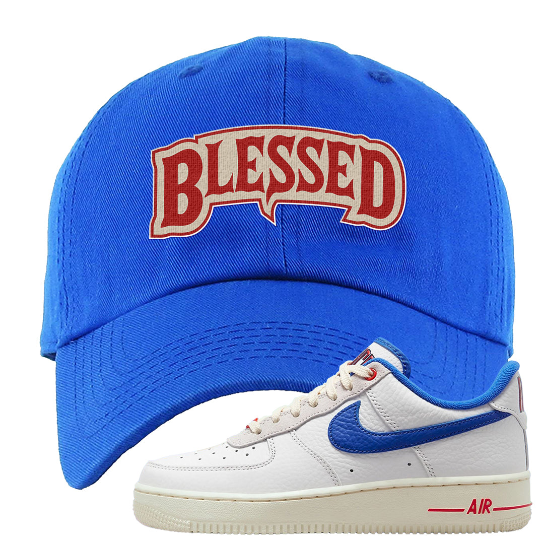 University Blue Summit White Low 1s Dad Hat | Blessed Arch, Royal