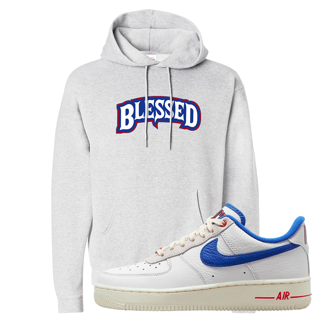 University Blue Summit White Low 1s Hoodie | Blessed Arch, Ash
