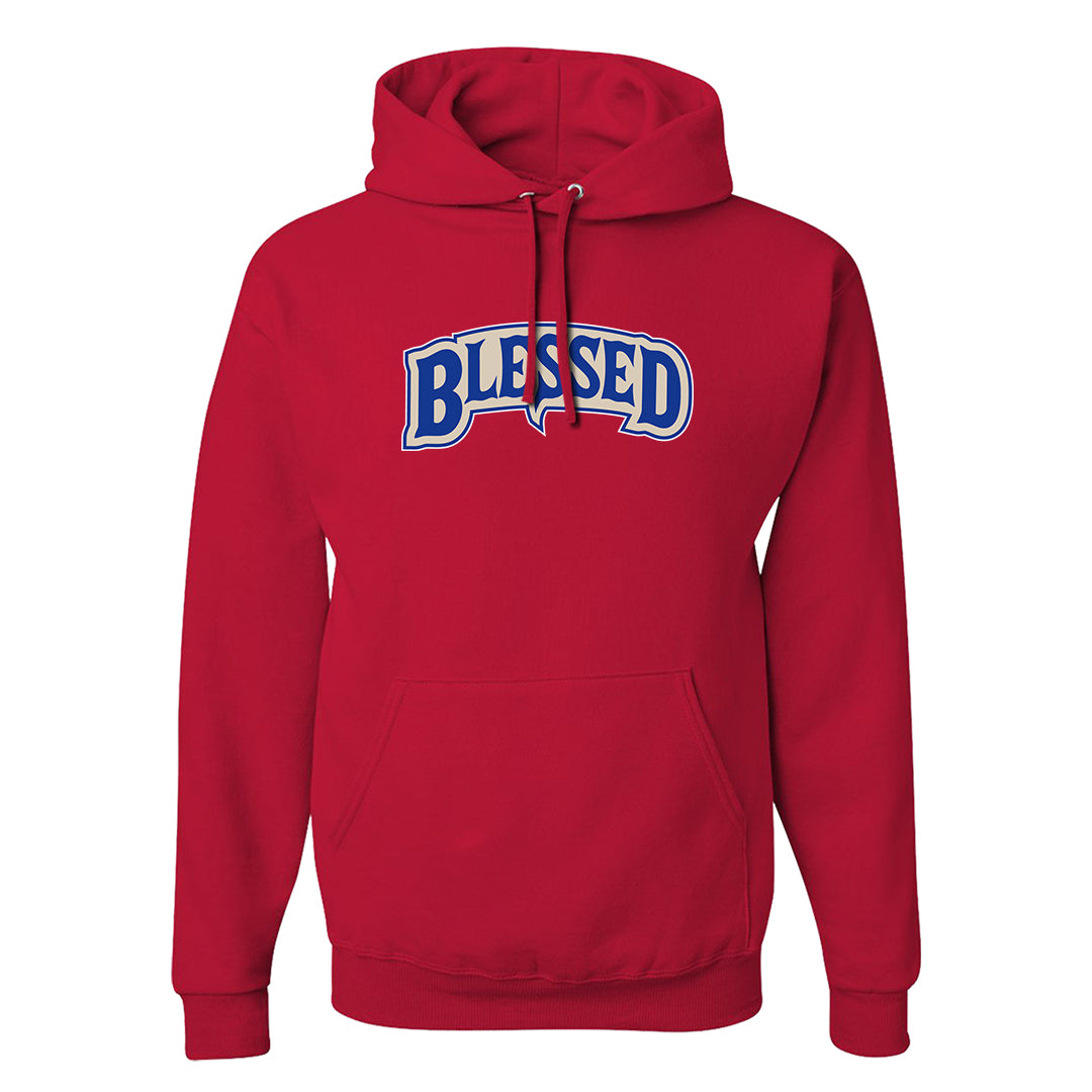 University Blue Summit White Low 1s Hoodie | Blessed Arch, Red