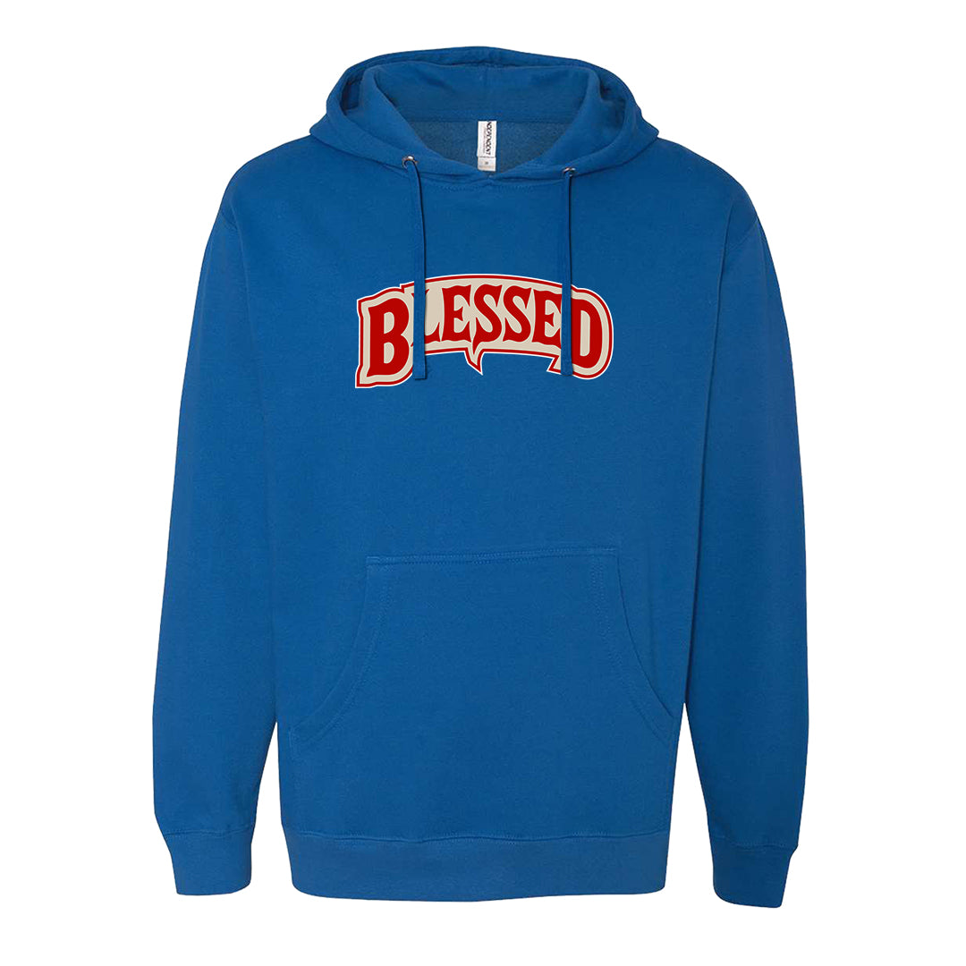 University Blue Summit White Low 1s Hoodie | Blessed Arch, Royal
